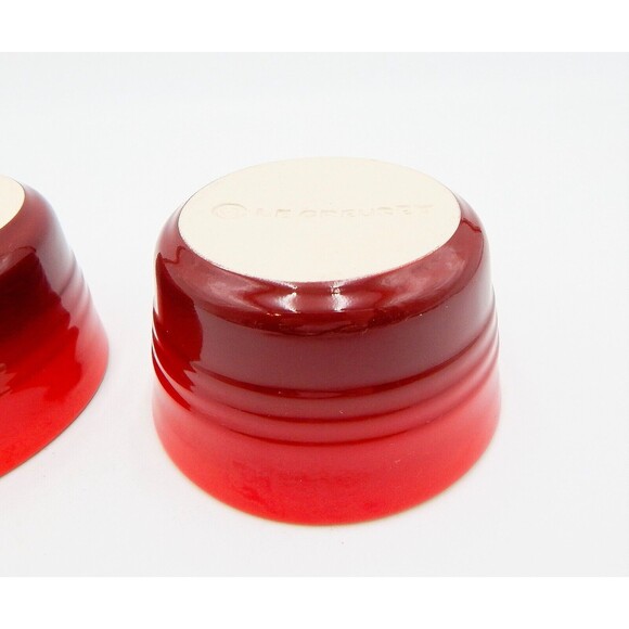 Le Creuset Stoneware Red Ombré Ramekin Ribbed Custard Cups Set of 2 - Picture 5 of 7